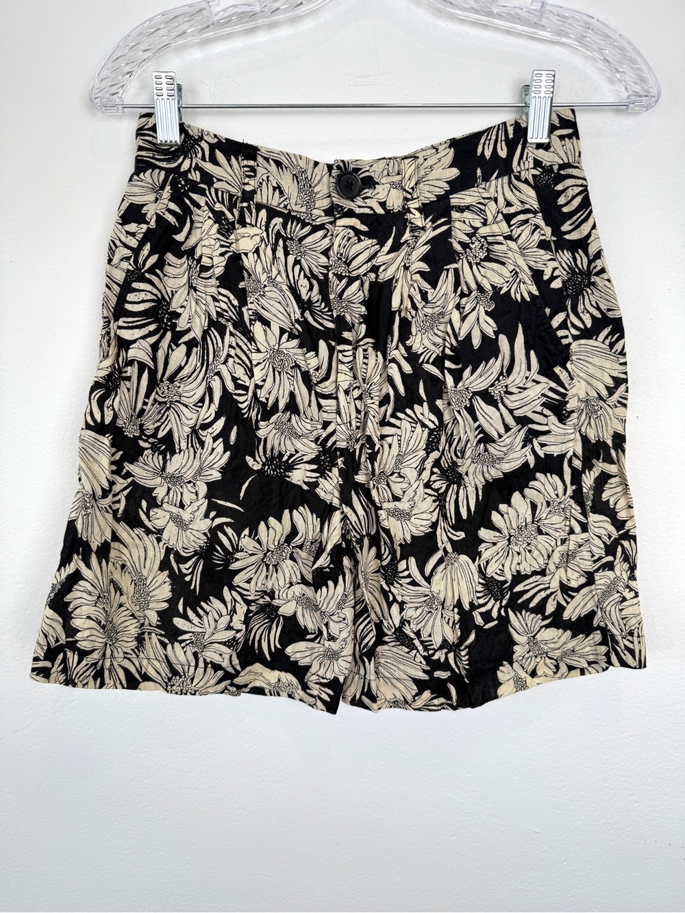 Annie Bing Size 32 Carrie Floral Black Beige High Waisted Linen Shorts